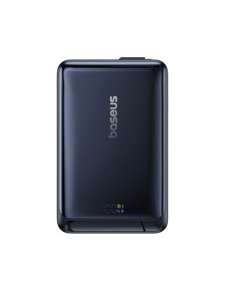
10000 mAh magnetinė išorinė baterija su stovu ir integruotu USB-C Qi2 MagSafe 30W laidu – juoda
