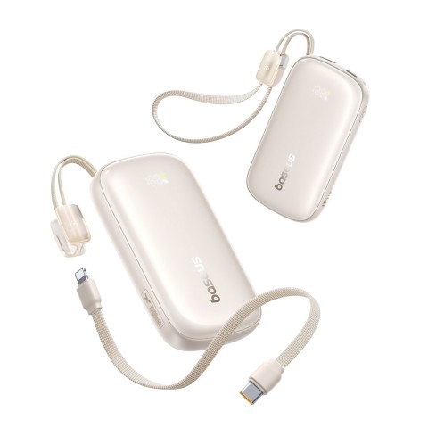 
Išorinė baterija 10000mAh 45W FC21 Qpow 3 Ultra su ekranu, USB-C iPhone Lightning laidas - titano spalvos
