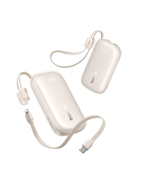 
Išorinė baterija 10000mAh 45W FC21 Qpow 3 Ultra su ekranu, USB-C iPhone Lightning laidas - titano spalvos
