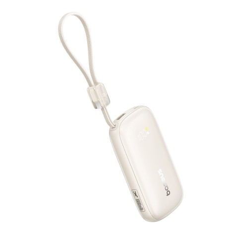 
Išorinė baterija 10000mAh 45W FC21 Qpow 3 Ultra su ekranu, USB-C iPhone Lightning laidas - titano spalvos
