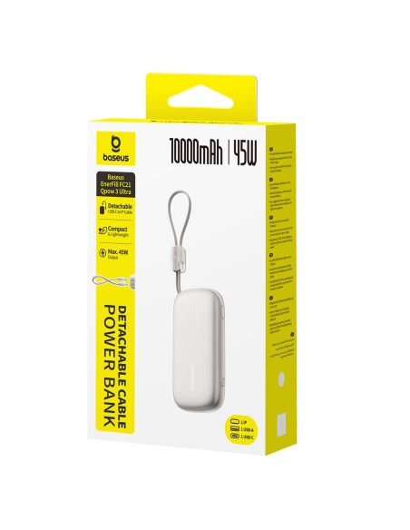 
Išorinė baterija 10000mAh 45W FC21 Qpow 3 Ultra su ekranu, USB-C iPhone Lightning laidas - titano spalvos
