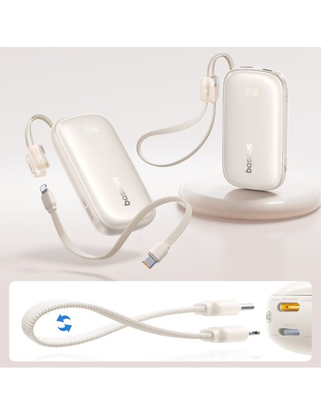 
Išorinė baterija 10000mAh 45W FC21 Qpow 3 Ultra su ekranu, USB-C iPhone Lightning laidas - titano spalvos
