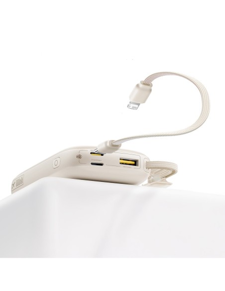 
Išorinė baterija 10000mAh 45W FC21 Qpow 3 Ultra su ekranu, USB-C iPhone Lightning laidas - titano spalvos
