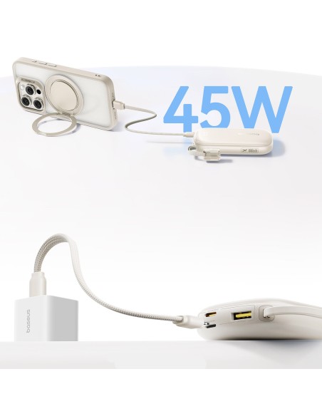 
Išorinė baterija 10000mAh 45W FC21 Qpow 3 Ultra su ekranu, USB-C iPhone Lightning laidas - titano spalvos
