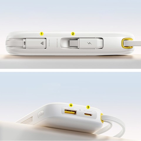 
Išorinė baterija 10000mAh 45W FC31 Qpow 3 su ekranu, USB-C, iPhone Lightning laidas – baltas
