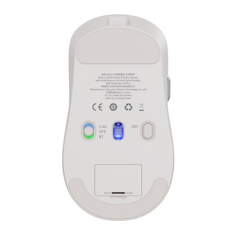 
Belaidė pelė su įkraunamo akumuliatoriaus indikatoriumi, 4000DPI, 800mAh, 2.4GHz, BT – balta
