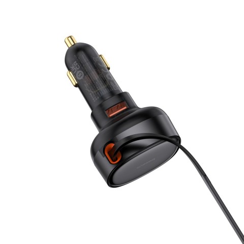 
USB-A automobilinis įkroviklis su ištraukiamu „iPhone Lightning“ laidu, 55 W – juodas
