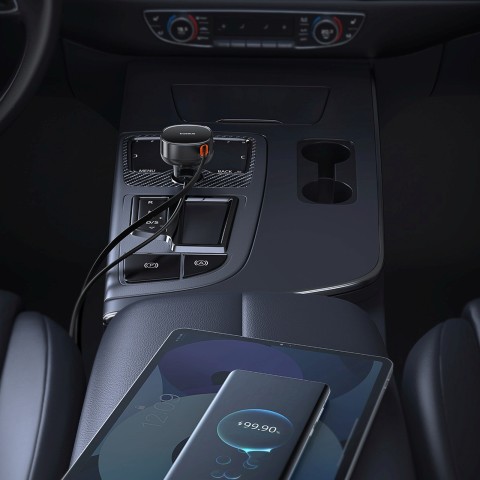 
USB-A automobilinis įkroviklis su ištraukiamu „iPhone Lightning“ laidu, 55 W – juodas
