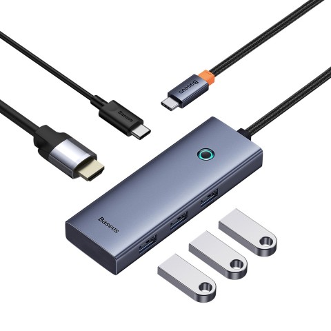 
ŠAKOTĖLIS 5 viename skirstytuvas USB-C į HDMI USB-A USB-C PD 4K - pilkas
