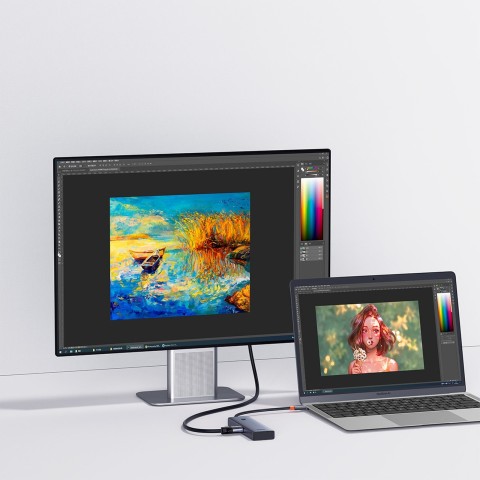 
ŠAKOTĖLIS 5 viename skirstytuvas USB-C į HDMI USB-A USB-C PD 4K - pilkas
