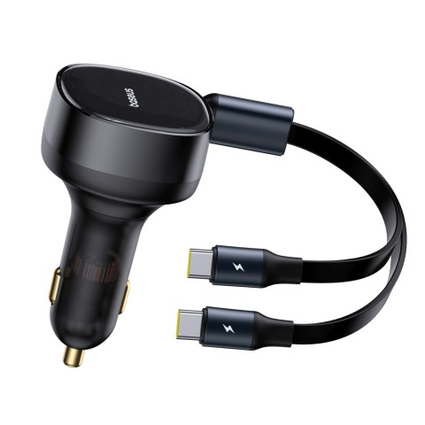 
2 viename automobilinis įkroviklis su dviem USB-C laidais, 33 W – juodas
