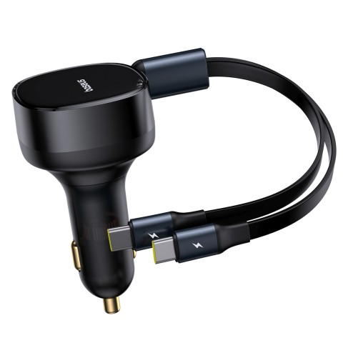 
2 viename automobilinis įkroviklis su dviem USB-C laidais, 33 W – juodas
