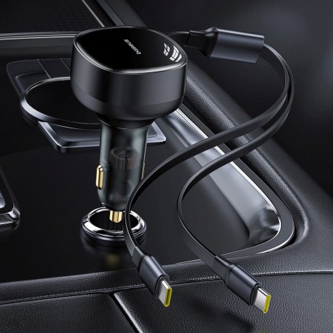 
2 viename automobilinis įkroviklis su dviem USB-C laidais, 33 W – juodas
