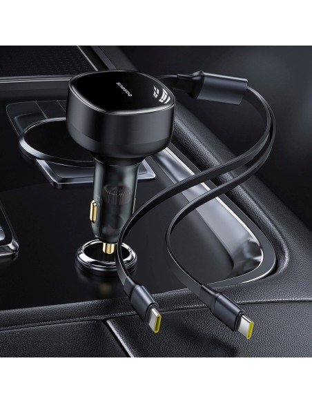 
2 viename automobilinis įkroviklis su dviem USB-C laidais, 33 W – juodas
