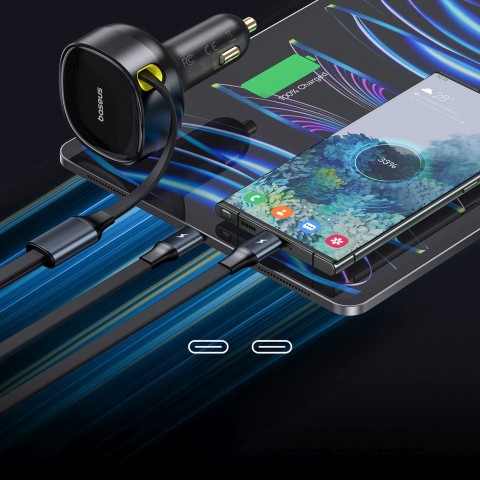 
2 viename automobilinis įkroviklis su dviem USB-C laidais, 33 W – juodas
