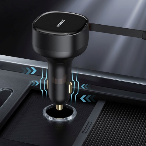 
2 viename automobilinis įkroviklis su dviem USB-C laidais, 33 W – juodas
