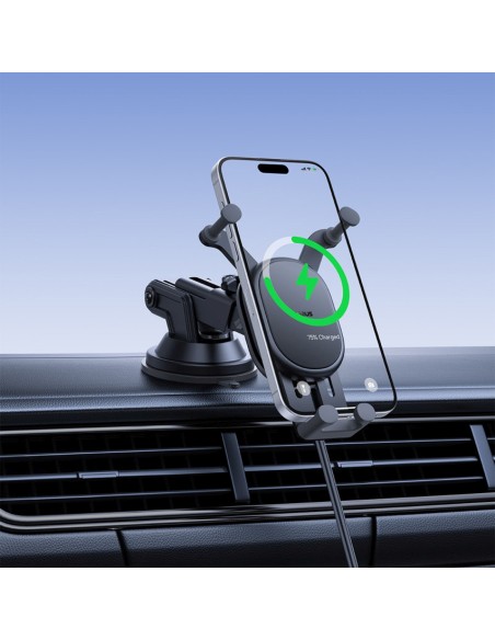 
„Gravity“ automobilio laikiklis su indukciniu išmaniojo telefono įkrovikliu ir siurbtuku, 15 W – juodas
