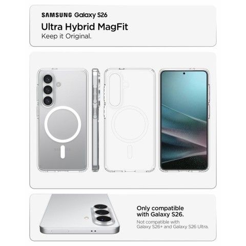 
„Samsung Galaxy S26 Ultra Hybrid MagSafe“ dėklas – skaidrus ir baltas
