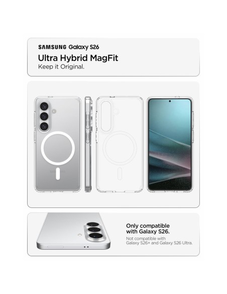 
„Samsung Galaxy S26 Ultra Hybrid MagSafe“ dėklas – skaidrus ir baltas
