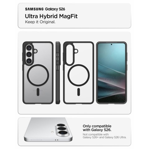 
„Samsung Galaxy S26 Ultra Hybrid MagSafe“ dėklas – permatomas juodas
