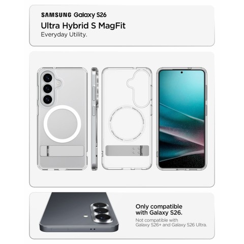 
„Samsung Galaxy S26 Ultra Hybrid S MagSafe“ dėklas – skaidrus ir baltas
