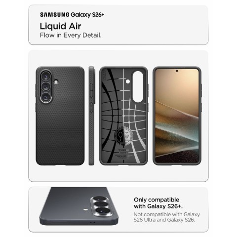 
„Samsung Galaxy S26+ Liquid Air“ dėklas – matinės juodos spalvos
