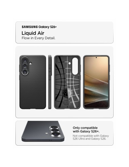
„Samsung Galaxy S26+ Liquid Air“ dėklas – matinės juodos spalvos
