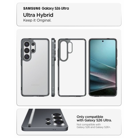 
„Samsung Galaxy S26 Ultra Ultra Hybrid“ dėklas – skaidrus juodas
