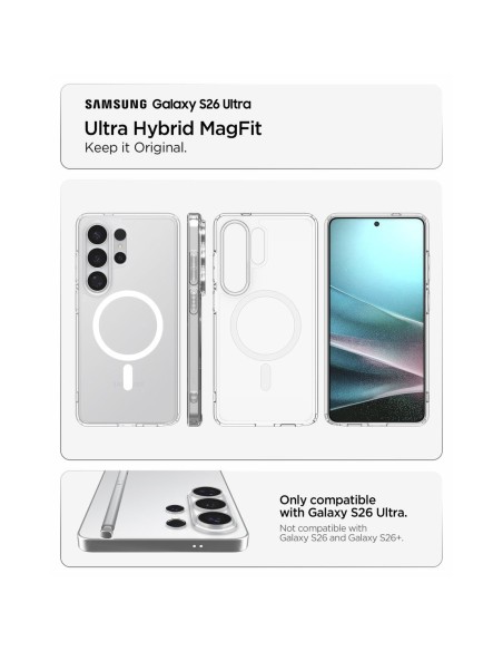 
„Samsung Galaxy S26 Ultra Ultra Hybrid MagSafe“ dėklas – skaidrus ir baltas
