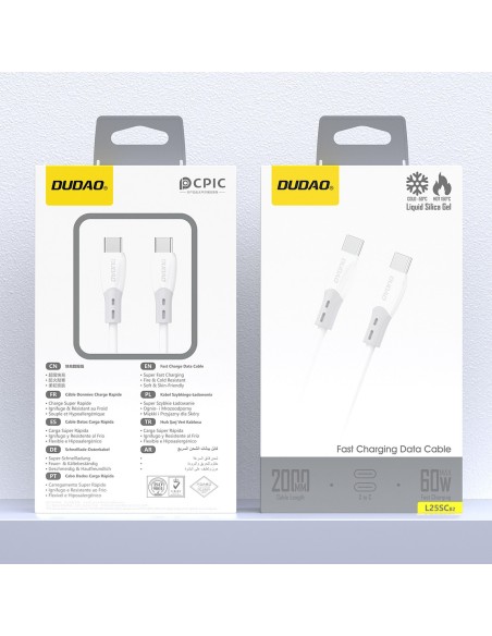 
Silikoninis pintas laidas USB-C L25SC 60W 2m - baltas
