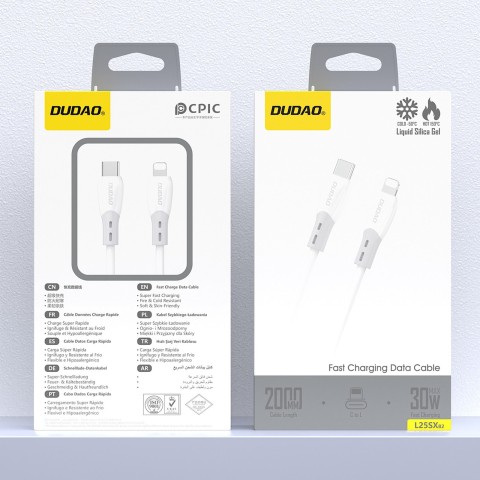 
Silikoninis pintas USB-C laidas - iPhone Lightning L25SX 30W 2m - Baltas
