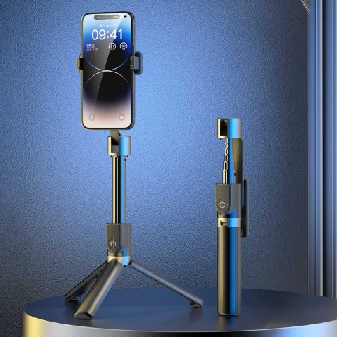 
Asmenukių lazda su trikoju ir „Bluetooth“ nuotolinio valdymo pultu 1,1 m - juoda
