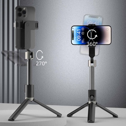 
Asmenukių lazda su trikoju ir „Bluetooth“ nuotolinio valdymo pultu 1,1 m - juoda

