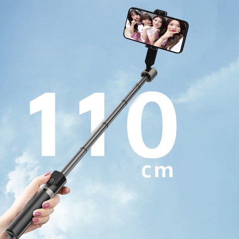 
Asmenukių lazda su trikoju ir „Bluetooth“ nuotolinio valdymo pultu 1,1 m - juoda
