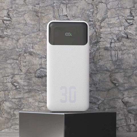 
30000mAh USB-A USB-C K15Max PD 22.5W nešiojamas įkroviklis su USB-C iPhone Lightning laidu – baltas
