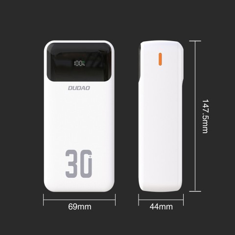 
30000mAh USB-A USB-C K15Max PD 22.5W nešiojamas įkroviklis su USB-C iPhone Lightning laidu – baltas
