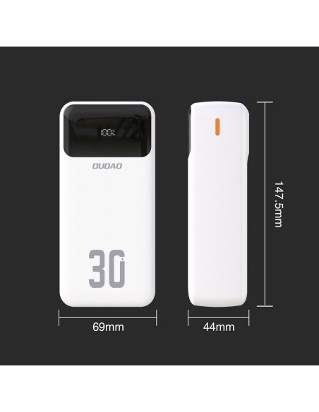 
30000mAh USB-A USB-C K15Max PD 22.5W nešiojamas įkroviklis su USB-C iPhone Lightning laidu – baltas
