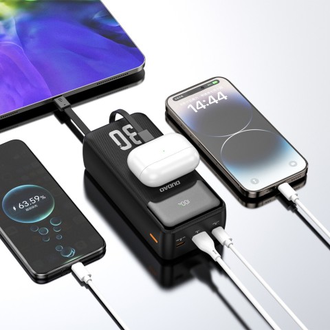 
30000mAh USB-A USB-C K15Max PD 22.5W nešiojamas įkroviklis su USB-C iPhone Lightning laidu – baltas
