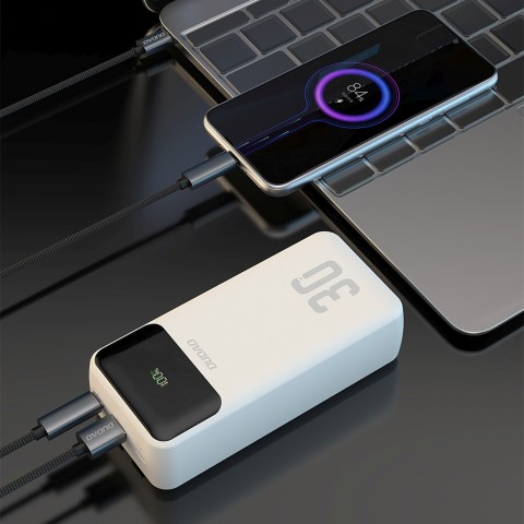 
30000mAh USB-A USB-C K15Max PD 22.5W nešiojamas įkroviklis su USB-C iPhone Lightning laidu – baltas
