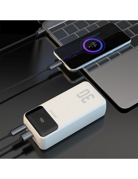 
30000mAh USB-A USB-C K15Max PD 22.5W nešiojamas įkroviklis su USB-C iPhone Lightning laidu – baltas
