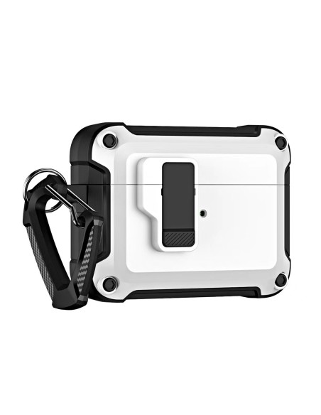 
„Airpods 4“ kietas dėklas su karabinu – baltas
