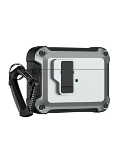 
„Airpods 4“ kietas dėklas su karabinu – pilkas
