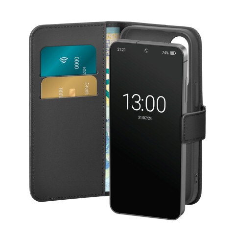 
Dirbtinės odos dėklas su atvartu ir dėkliuku, skirtas „Samsung Galaxy S25+“ knygelės formos dėklui – juodas
