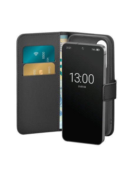 
Dirbtinės odos dėklas su atvartu ir dėkliuku, skirtas „Samsung Galaxy S25+“ knygelės formos dėklui – juodas
