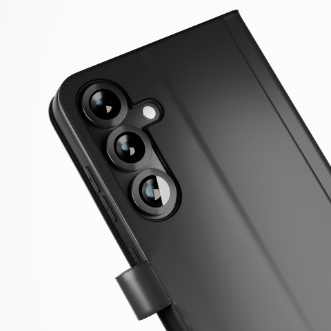 
Dirbtinės odos dėklas su atvartu ir dėkliuku, skirtas „Samsung Galaxy S25+“ knygelės formos dėklui – juodas
