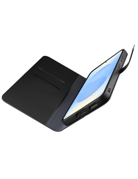 
Dirbtinės odos dėklas su atvartu ir dėkliuku, skirtas „Samsung Galaxy S25+“ knygelės formos dėklui – juodas
