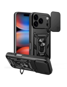 
„Hybrid Armor Camshield“ šarvuotas dėklas su stovu ir kameros dangteliu, skirtas „iPhone 17 Pro“ – juodas

