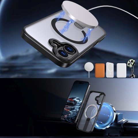 
„iPhone 17 Hybrid Armor X MagSafe“ dėklas su stovu – juodas
