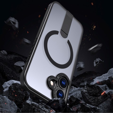 
„iPhone 17 Hybrid Armor X MagSafe“ dėklas su stovu – juodas
