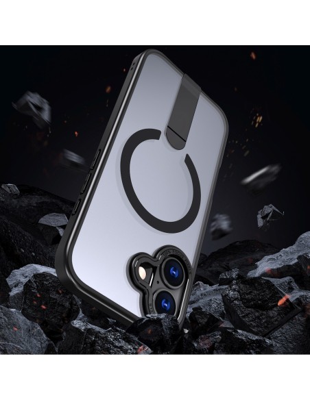 
„iPhone 17 Hybrid Armor X MagSafe“ dėklas su stovu – juodas

